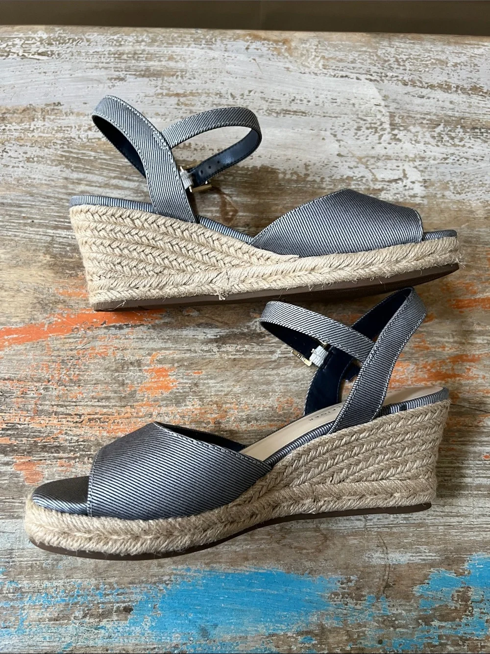 Tommy Hilfiger Denim Blue Espadrille Wedge Sandals with Ankle Strap